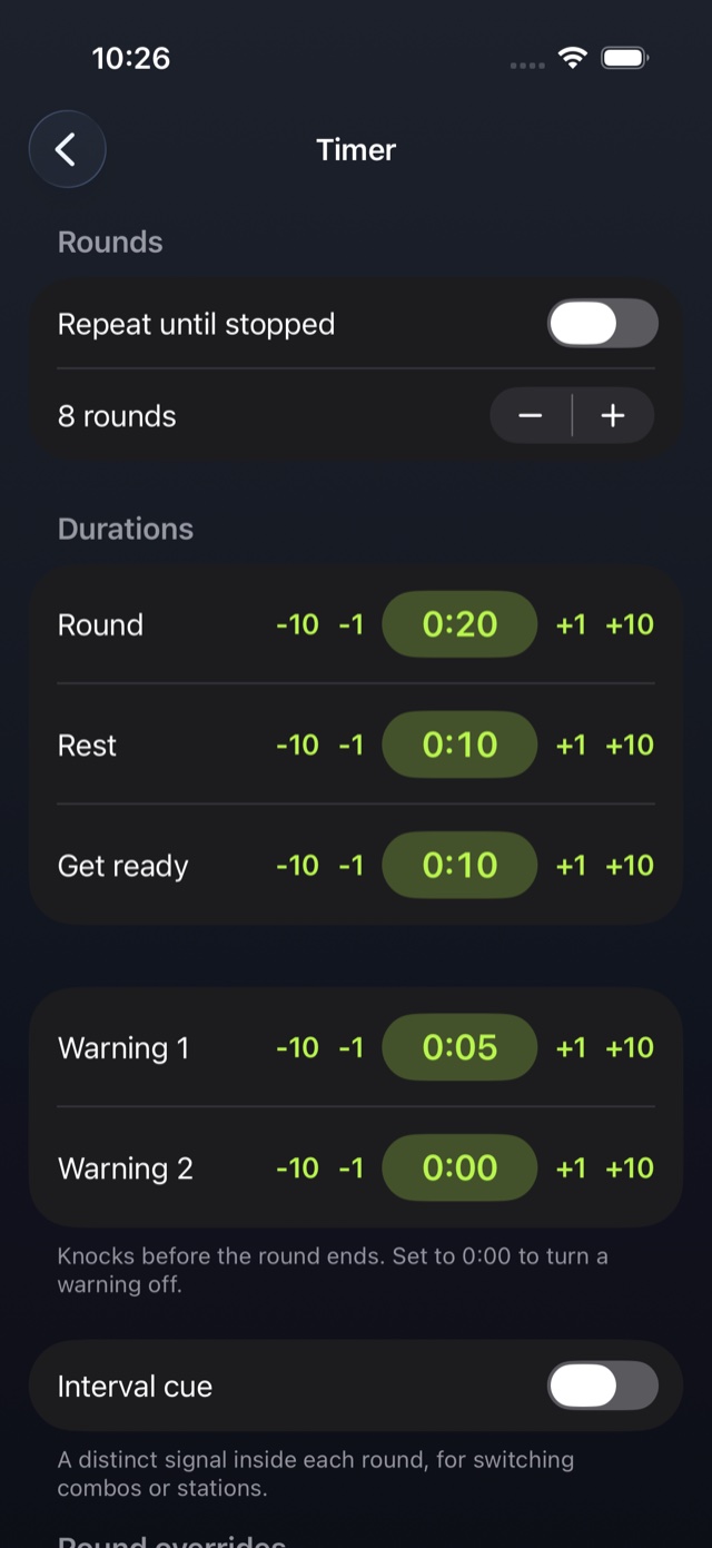 Customize screen for editing presets
