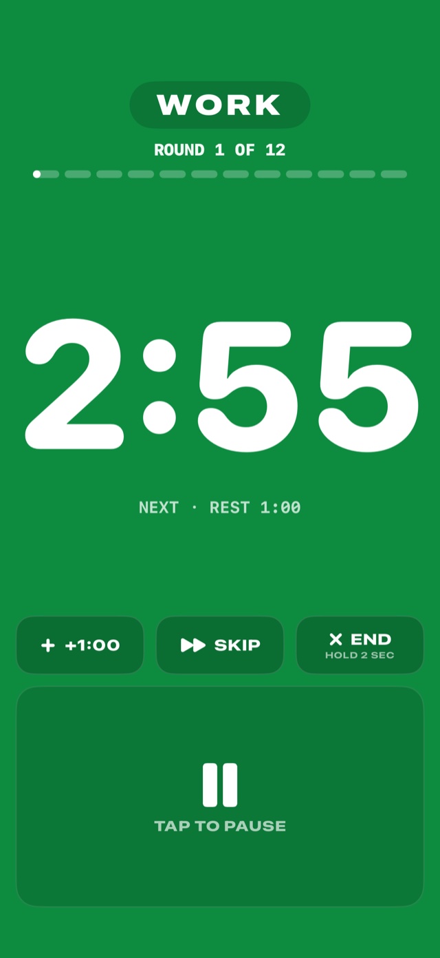 A running work round with the countdown and round number